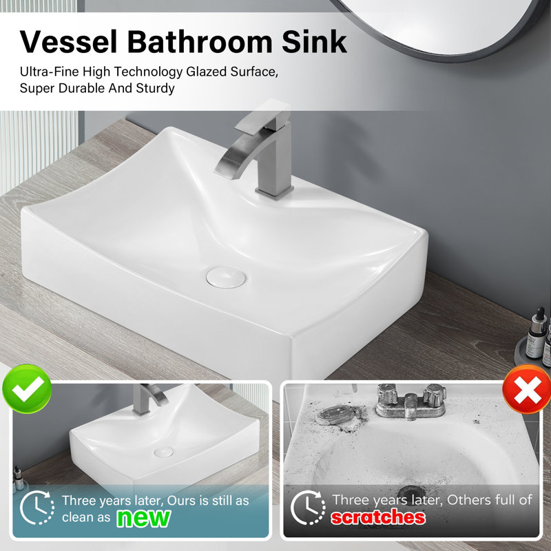 Bothwa Home 5.31"H Ceramic Countertop Sculptural Square Vessel Vanity Sink, Stain Resistant, Scratch Resistant, Leak Resistant, Art Basin