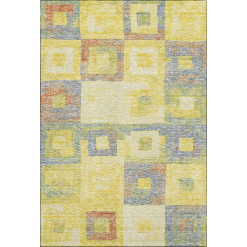 Tapis géométrique Premium lavable à la machine AMD1142, Rectangle 5 pi x 7 pi 6 po