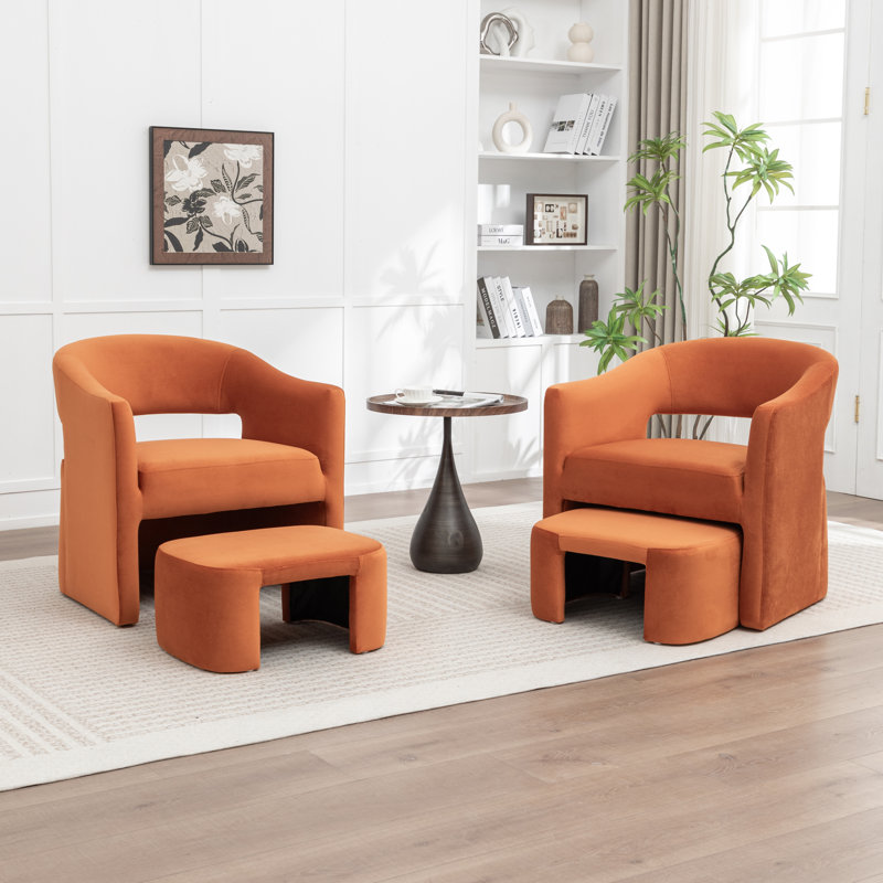 Fauteuil demi-tonneau rembourré avec repose-pieds, Orange