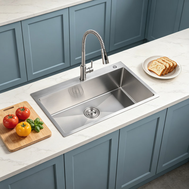 32"L × 19"W Drop-in Single Bowl Stainless Steel Kitchen Sink, Brushed Nickel