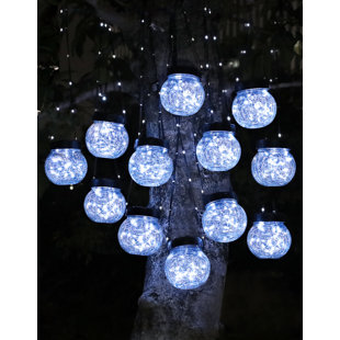 12 Pack Outdoor Waterproof Solar Lights, Solar Powered Hanging Lantern Cracked Glass Hanging Globes For Yard Decor Garden Tree Ornaments