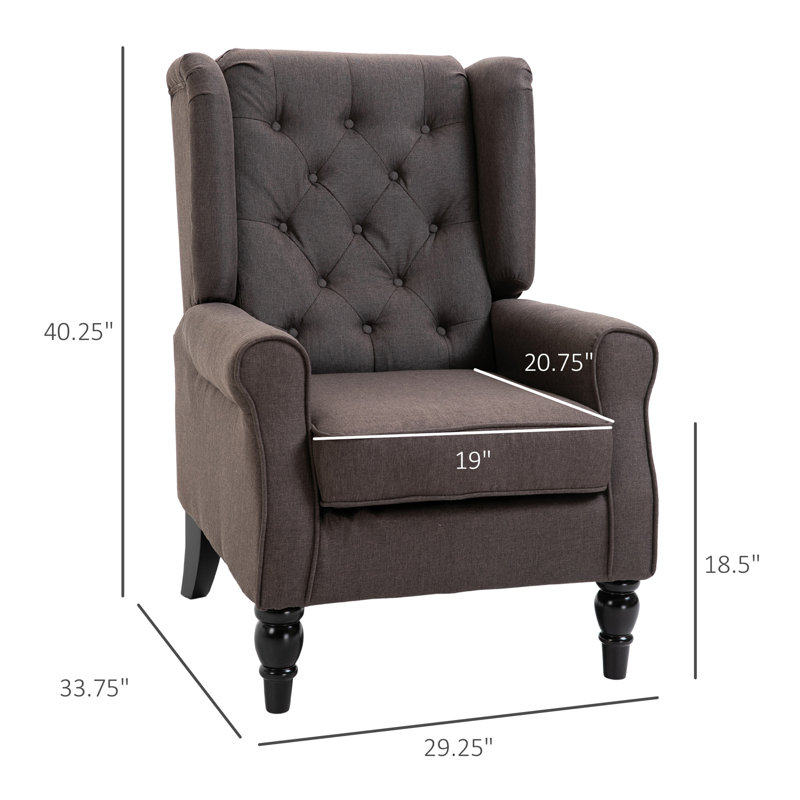 Fauteuil lounge capitonné, fauteuil d'appoint à oreilles, brun foncé