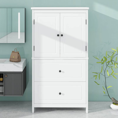 Large armoire de rangement de salle de bain, rangement de salle de bain avec deux portes et 2 tiroirs, armoire de rangement avec tablette réglable pour la cuisine du salon