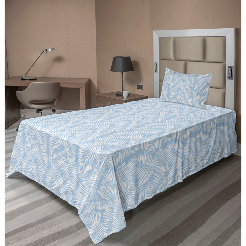 Microfiber Sheet Set, Pale Sky Blue/White Floral, Twin XL Sheet Set with 1 Pillowcase