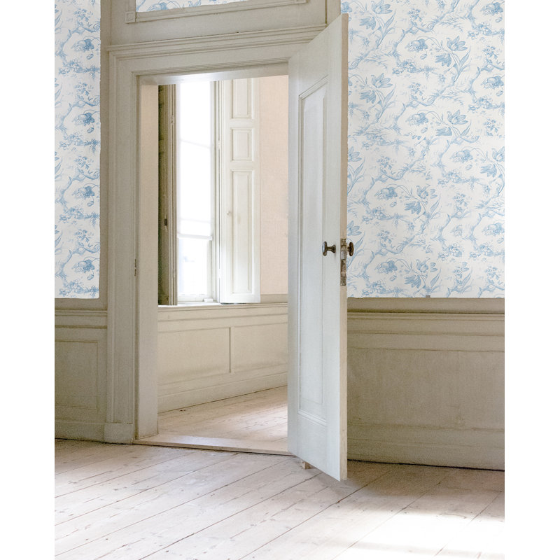 Papier peint Toile De Fleurs, Bleu faïence