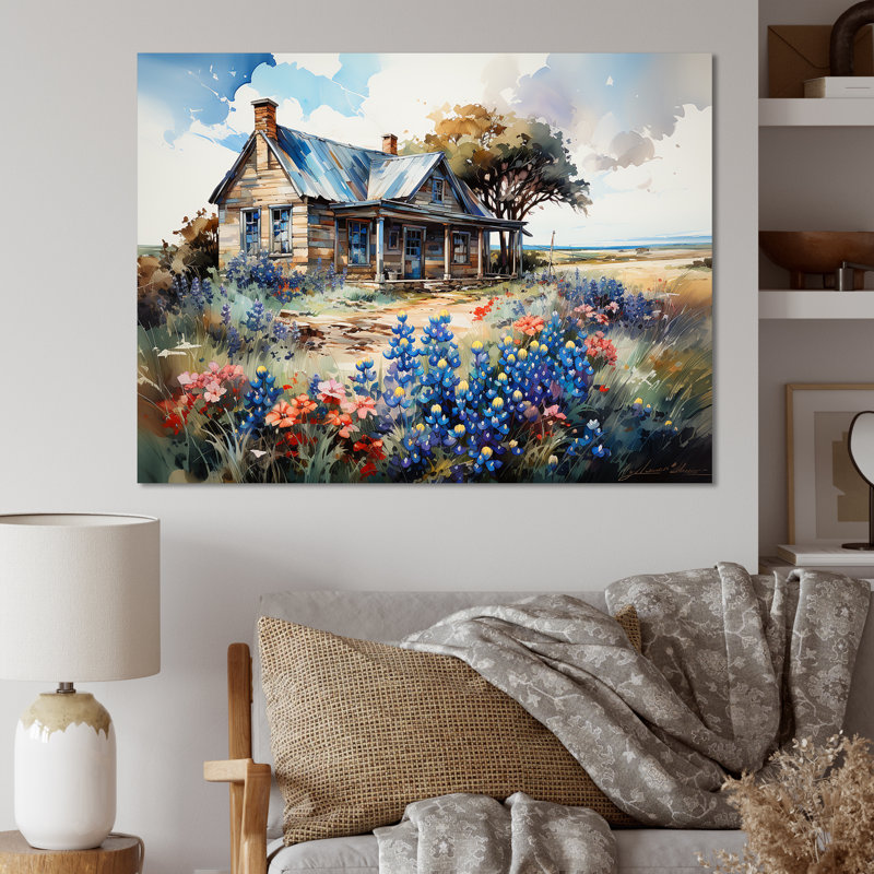 «Blue Bonnets Farm Charm» sur toile, H 24 po x l 32 po x P 1 po, Toile tendue