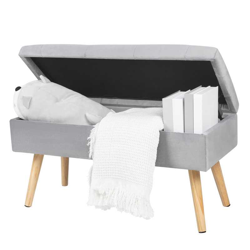 Obetz Velvet Upholstered Storage Bench, Grey