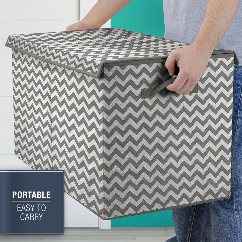 Silver Chevron Large Collapsible Toy Storage Chest with Lid