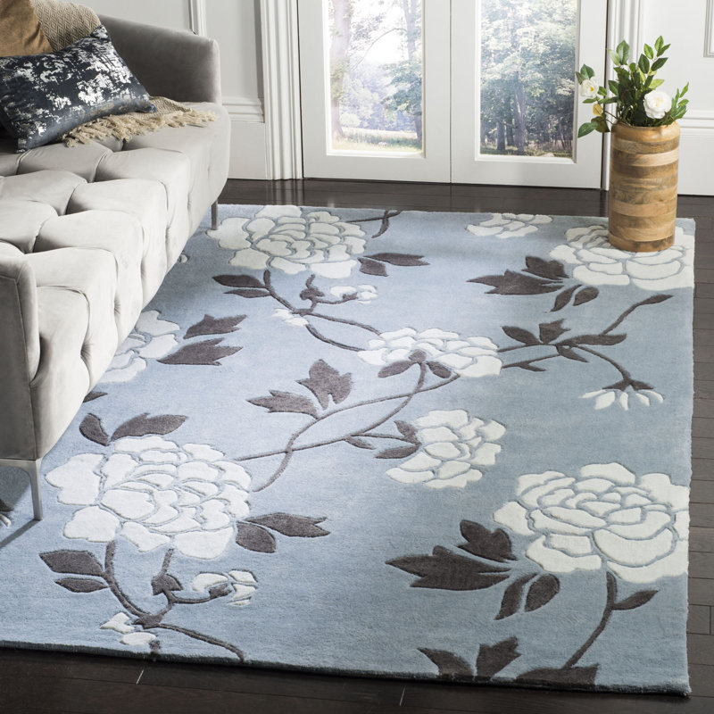 Modern Art Hand Tufted Performance Floral Rug, Rectangle 5' x 8'