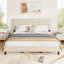 Très grande base de lit tapissier avec tête de lit réglable, lit plateforme en lin, beige