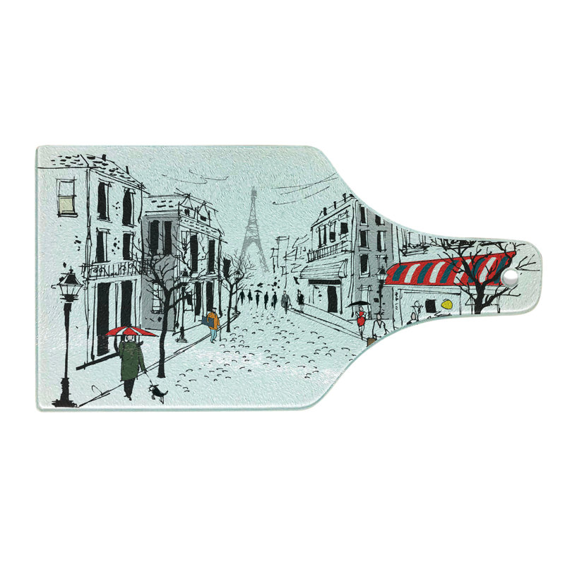 Ambesonne Colourful Tempered Glass Cutting Board Paris Eiffel Tower Multicolor