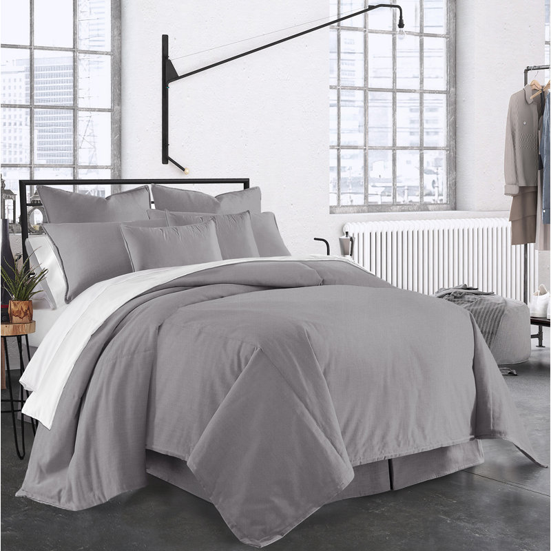 Ensemble de housse de couette en coton Carter, Housse de couette simple + 1 taie décorative + 1, Blanc