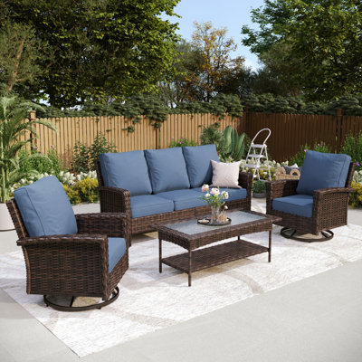 Nadilee Wicker Patio Conversation Set with Cushions