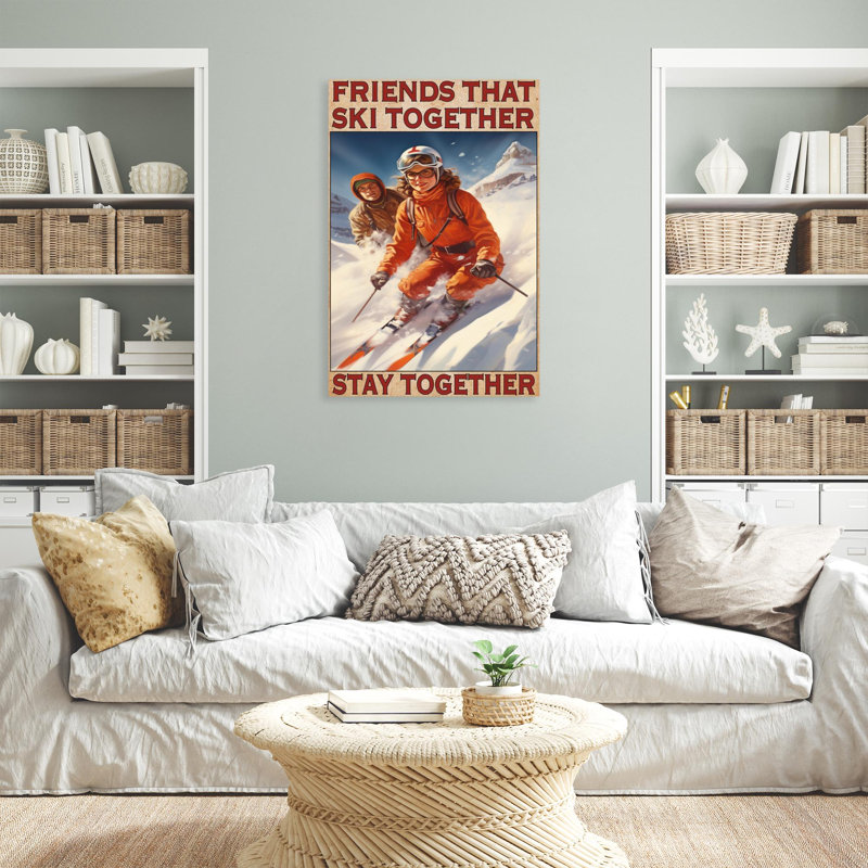 Friends That Ski Together - 1 pièce, reproduction d'art graphique sur toile tendue, H 14 po x l 11 po x P 1,25 po
