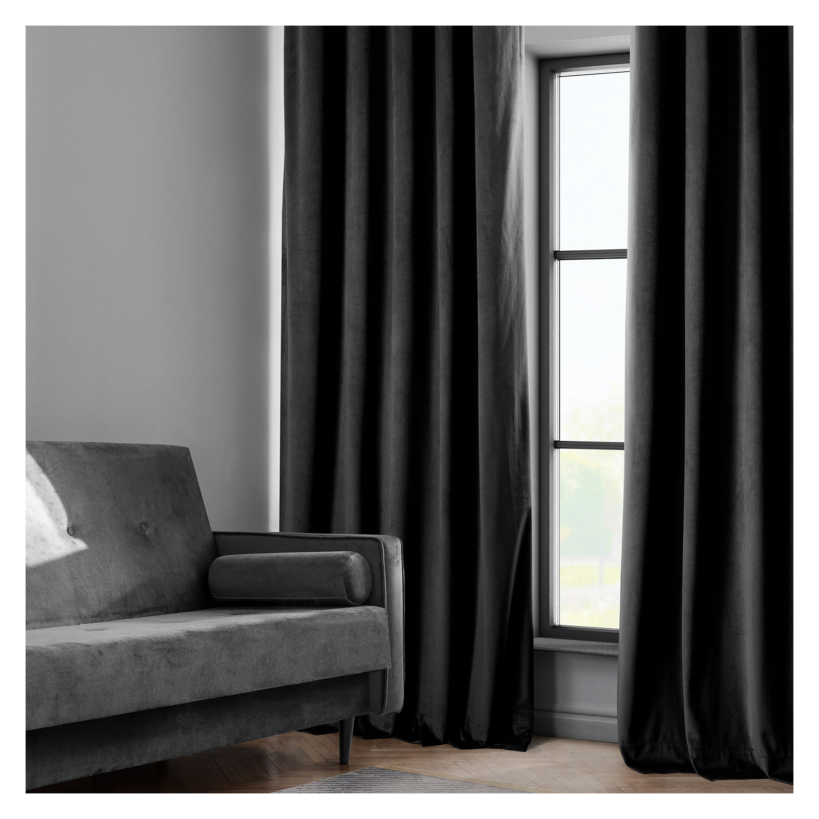 Matra Plush Velvet Curtains for Bedroom - Room Darkening Curtains for Living Room Window Single Panel, 50" W x 84" L, Black