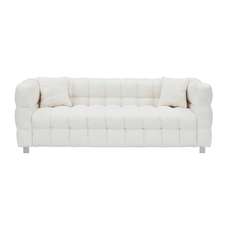 teddy fleece sofa with two throw pillows, Beige