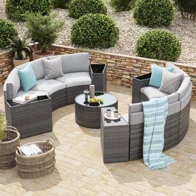 3-Piece Patio Glider Set – 2 Wicker Rocking Chairs + Side Table, All-Weather PE Rattan (Grey)
