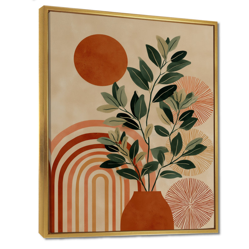 «Green and Terracotta Minimalisme Sage Elegance», art mural sur toile botanique, art mural encadré botanique vert, Doré