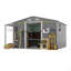 Remise de rangement extérieure 10 pi x 12 pi, très grande remise en métal avec portes verrouillables, fenêtres, petite maison en acier à l'extérieur idéale pour le jardin, la cour, le service de patio, le rangement d'outils, les poulaillers