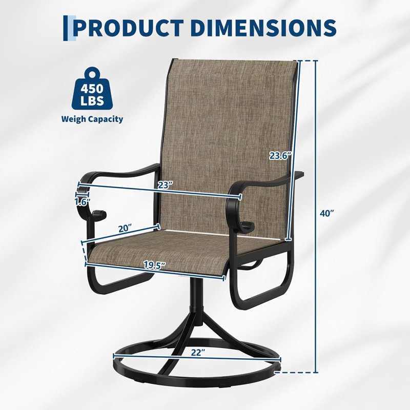 Set of 2 Swivel Rocking Patio Dining Chairs – High Back Deck Chairs, All-Weather Brown Textilene, Black Powder-Coated Metal Frame, Space-Saving for Backyard, Poolside, Lawn, Porch, Garden – Black