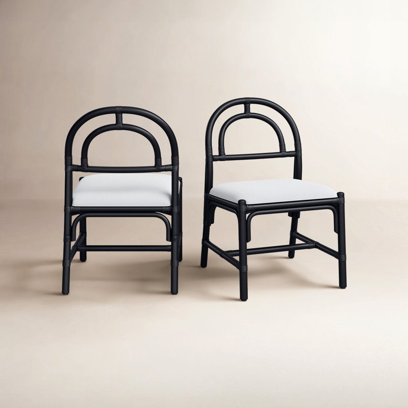 Polyester Upholstered Wicker/Rattan Frame Dining Chair , Black