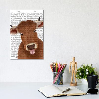 Funny Farm Cow 2 Book by Fab Funky - Wrapped Canvas Print
