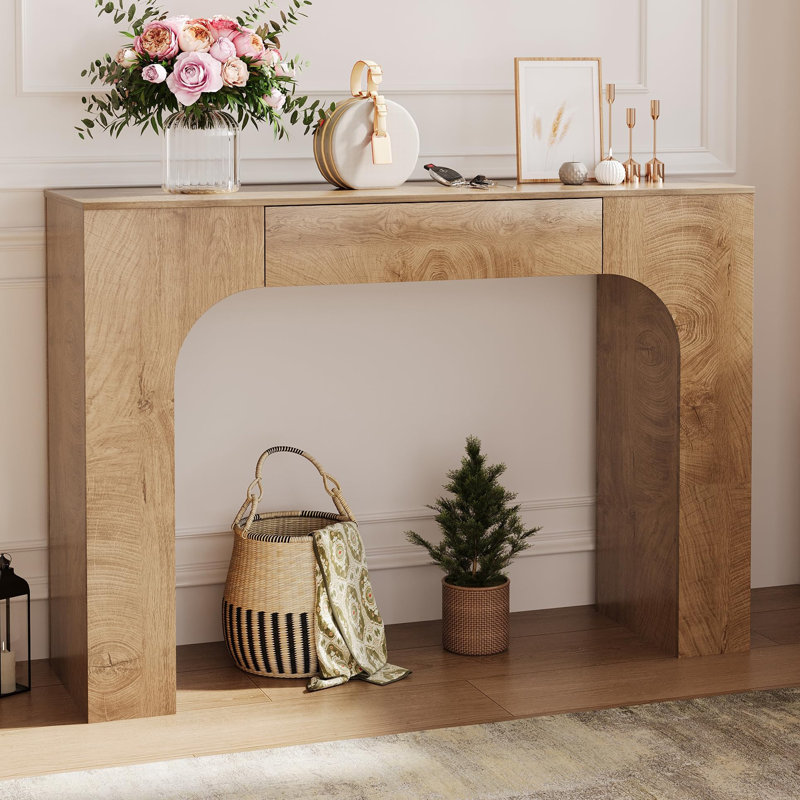 47-Inch Long Console Table with Drawer, Wooden Rectangular Sofa Table Behind The Couch, Industrial Farmhouse Entryway Foyer Hallway Tables