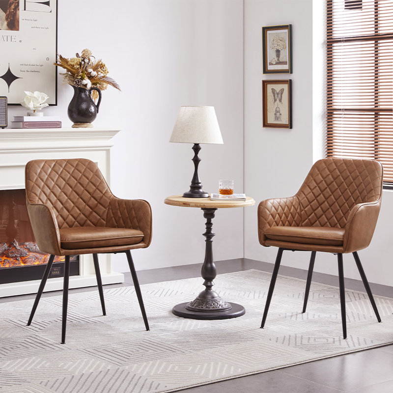 Upholstered Dining Chair with Modern Tufted PU Leather, Brown