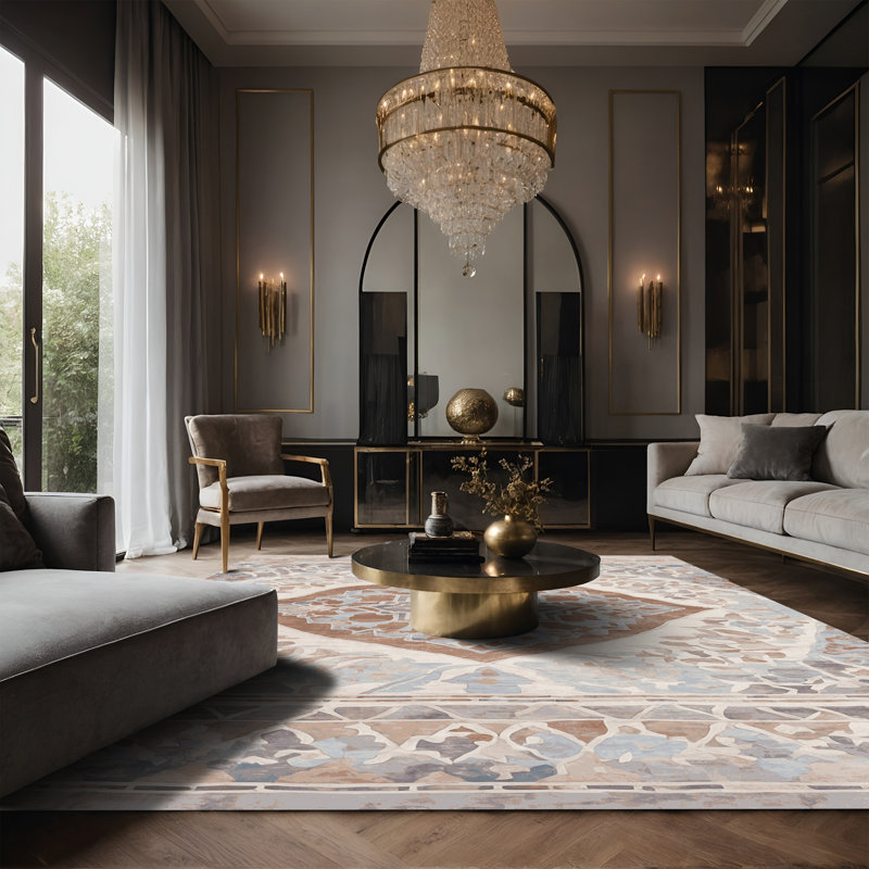 Tapis beige soyeux et moelleux, Rectangle 7 pi x 9 pi