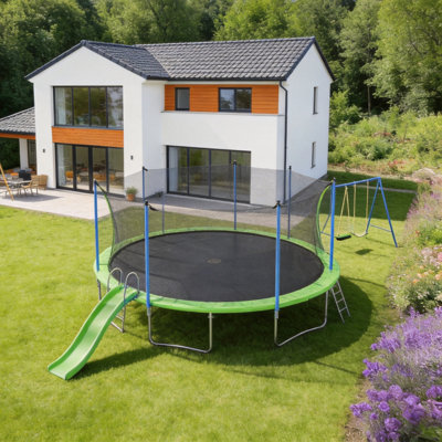 12ft Outdoor Trampoline With Slide, Swing, Safety Enclosure & Ladder