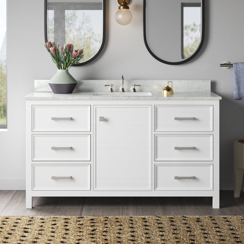 60'' Single Bathroom Vanity with Marble Top, White