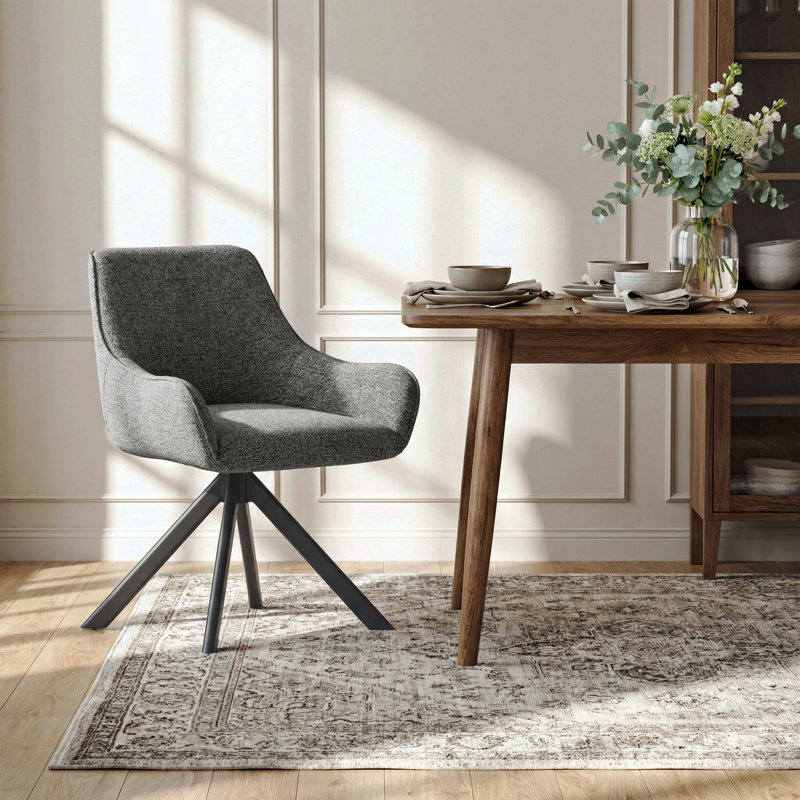 Gefjun 46cm H Swivel Dining Chairs, Modern Upholstered Armchairs for Dining Room Kitchen Living Room, Grey Chenille
