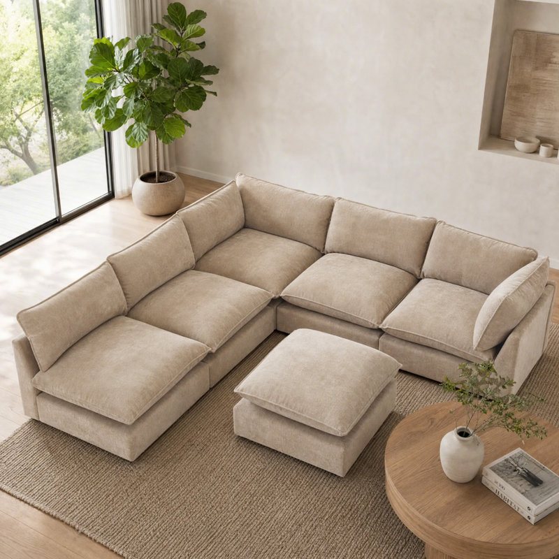 Canapé modulaire surdimensionné à 6 places Annamaria, Beige Chenille