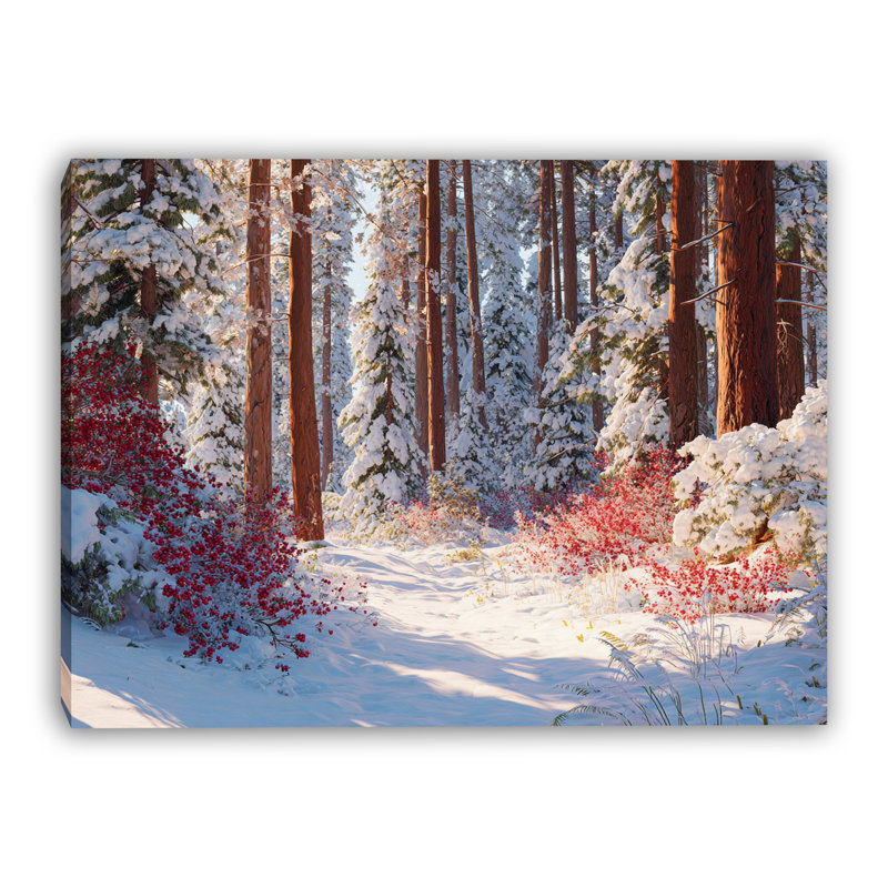 «Crimson Berry Winter Path», art mural sur toile tendue, H 30 po x l 40 po
