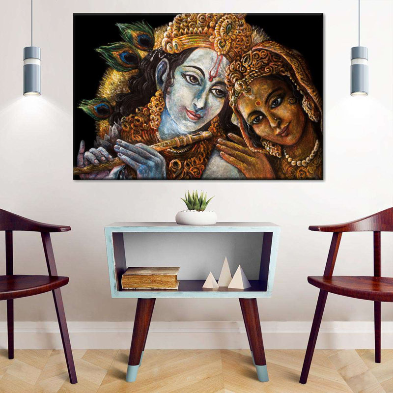 Magnifique Radha Krishna sur toile, H 20 po x l 30 po x P 1,25 po