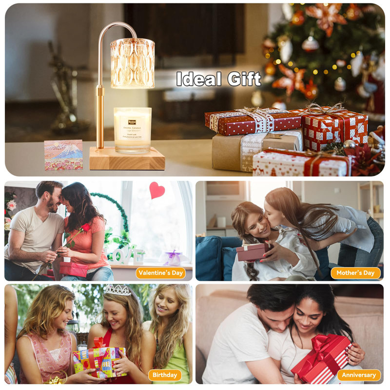 Candle Warmer Lamp With 3 Bulbs, Adjustable Height Dimmable Candle Warmer With Timer, Candle Lamp With Charming Gift Box Ribbon,Birthday Gifts For Women Mom, House Warming Gifts New Home Decor