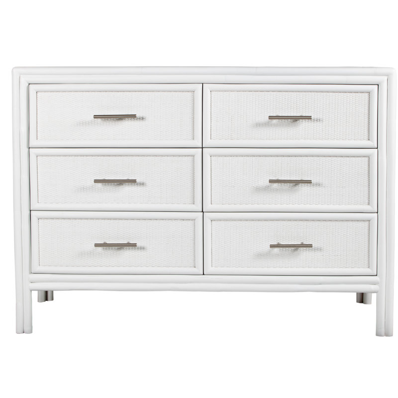 Aruba 6 - Drawer Dresser, White/Brushed Nickel