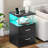 Black Nightstand with Charging Station and USB Ports, LED Night Stand with 2 Drawers, Modern End Side Tables with Open Storage, Bedside Tables for Bedroom, Office