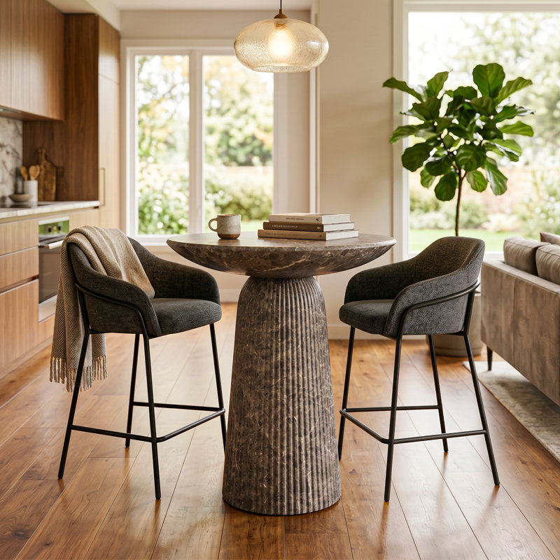 Table de bar Tithi Faux Travertine, Faux Emperador Marble