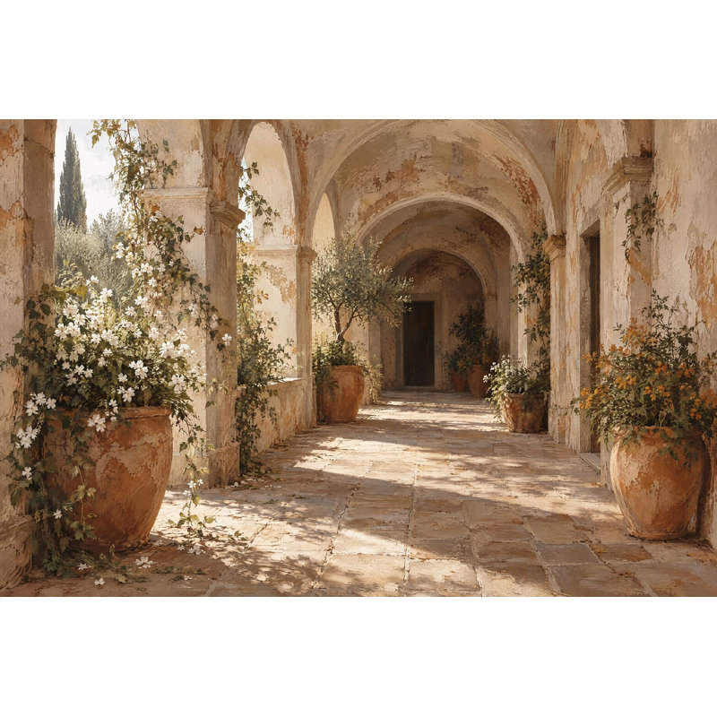 Panneau mural méditerranéen Stone Archway, 140 po x 108 po, Non tissé