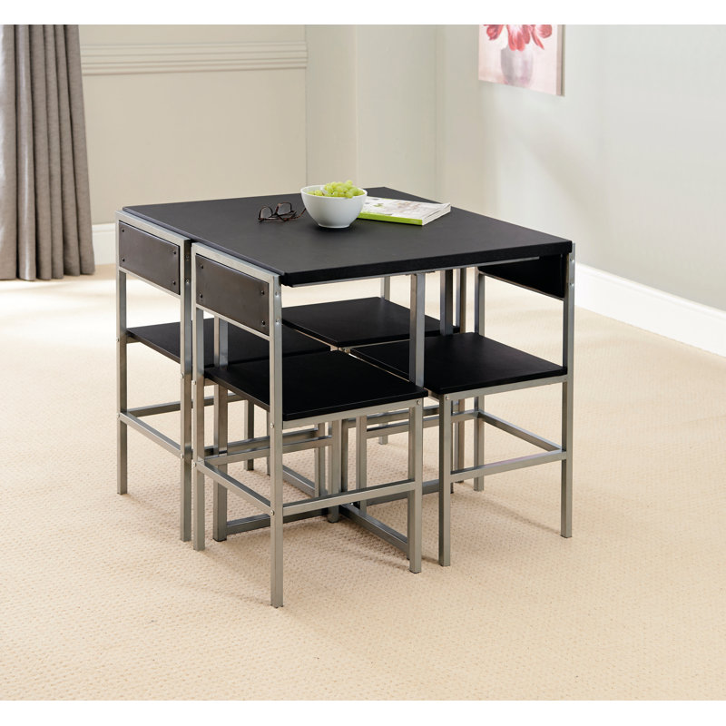 Kylian 4-Person Compact Dining Set, Black/Silver