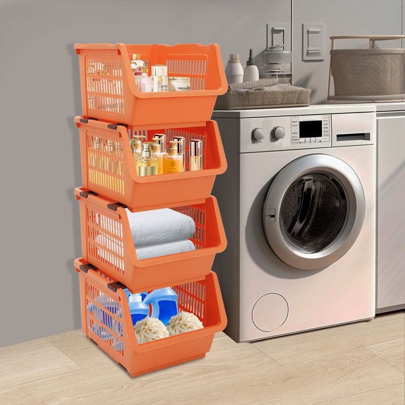 Bacs de rangement empilables rectangulaires 11 "4PCS, Orange