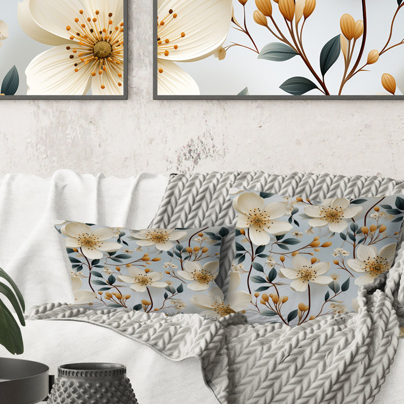Coussin imprimé floral ivoire ivoire
