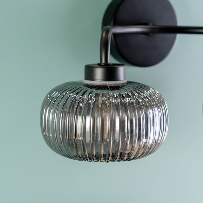 Aniva Glass Armed Sconce, Matte Black, Smoked Glass, No