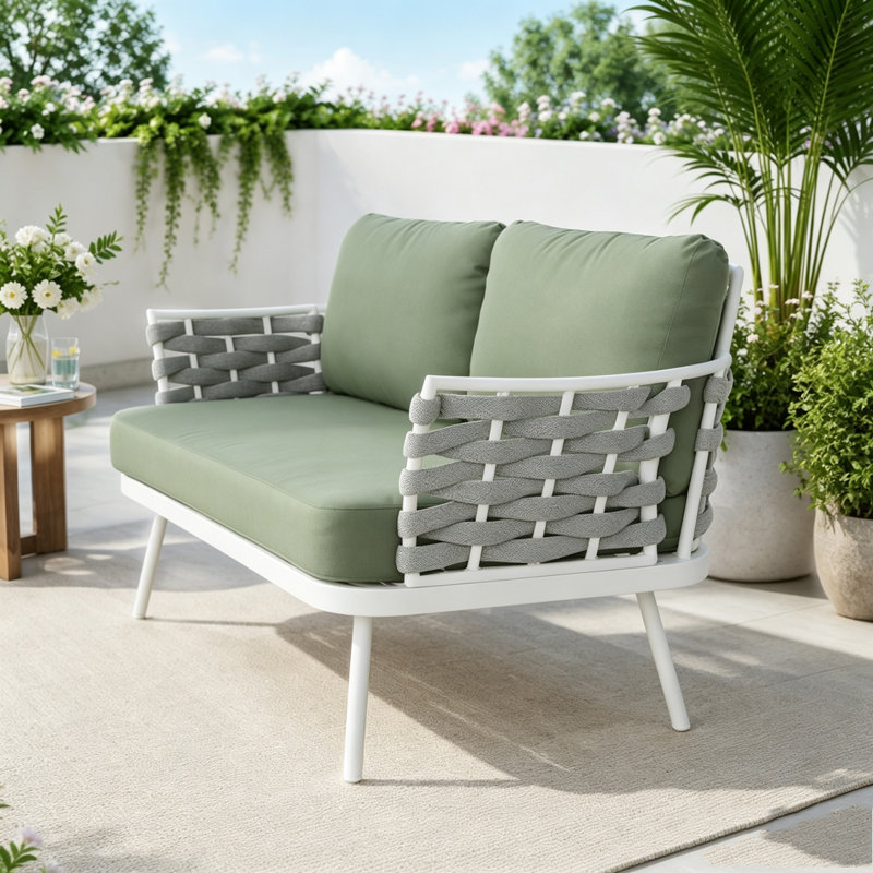 Causeuse et table en acier, Green,Off White