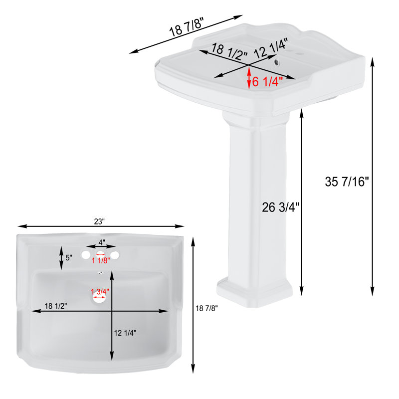Lavabo de salle de bain piédestal rectangulaire haut 26 po avec trop-plein TOBILI
