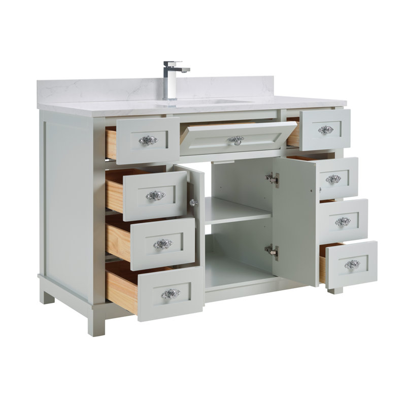 48" Solid Wood Sink Vanity With 1' Artificial Stone Top, Silver Strand, Polished Chrome