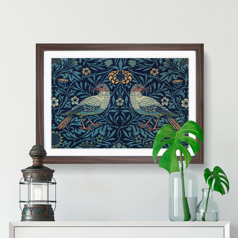 Flowers and Birds Pattern by William Morris - Picture Frame Graphic Art Print, 27cm H x 36cm W x 2cm D, Walnut Framed
