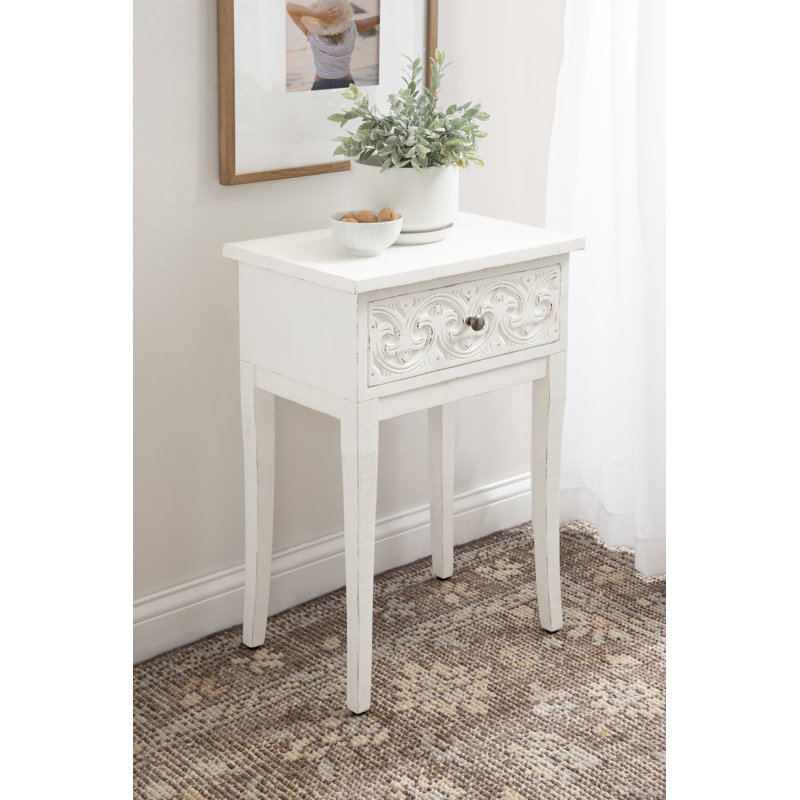 Table d'appoint en bois avec tiroir de rangement, Blanc