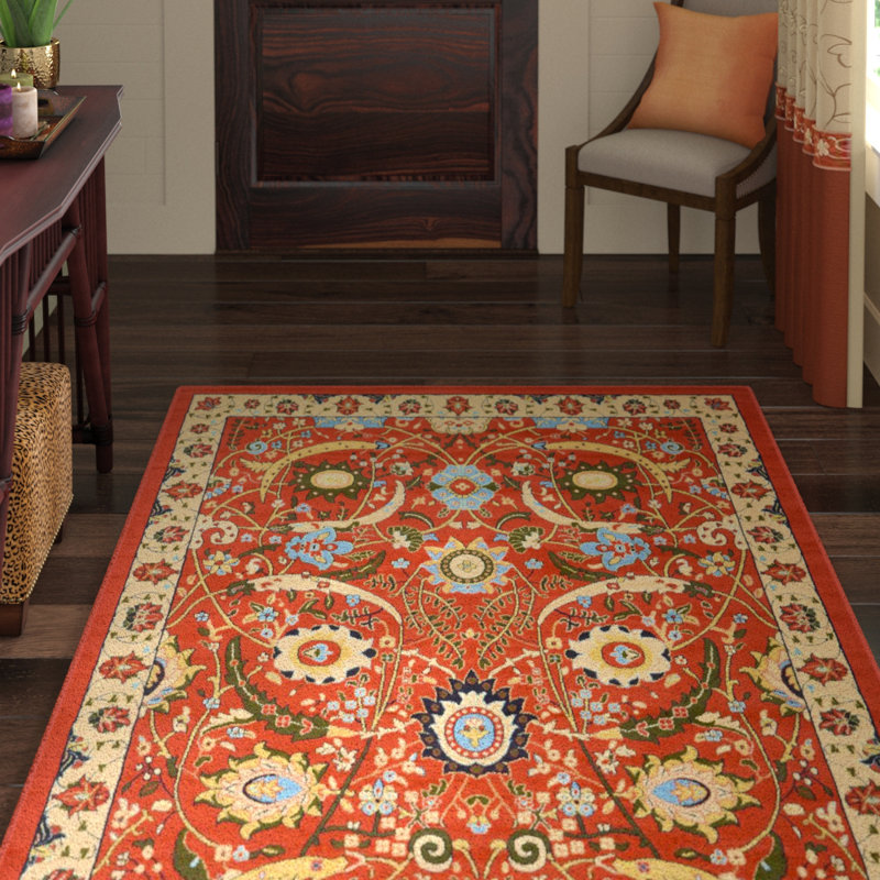 Tapis terre cuite à motif floral Britannia, Rectangle 7 pi 10 po x 10 pi